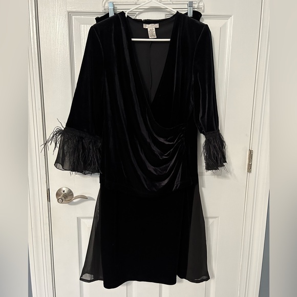Black Velvet Crossover Top with Feather & Skirt Set size 1X - Picture 2 of 8